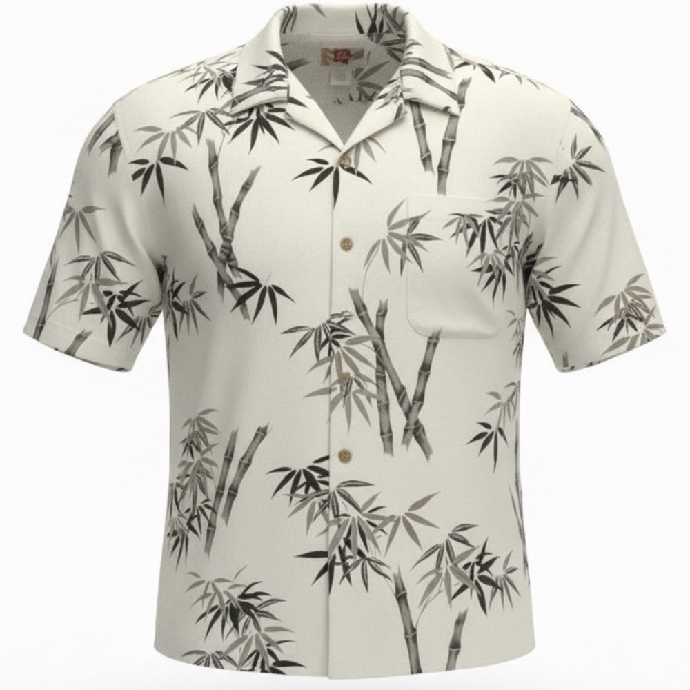 Hilo Hattie 100% Silk Hawaiian Camp Shirt Bamboo Print Men's Size M
